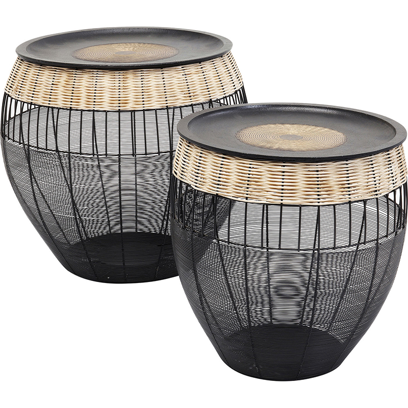Комплект приставных столов African Wicker Drums Черный Древесина Комплект приставных столов African Wicker Drums Черный Древесина в Барнауле | Loft Concept