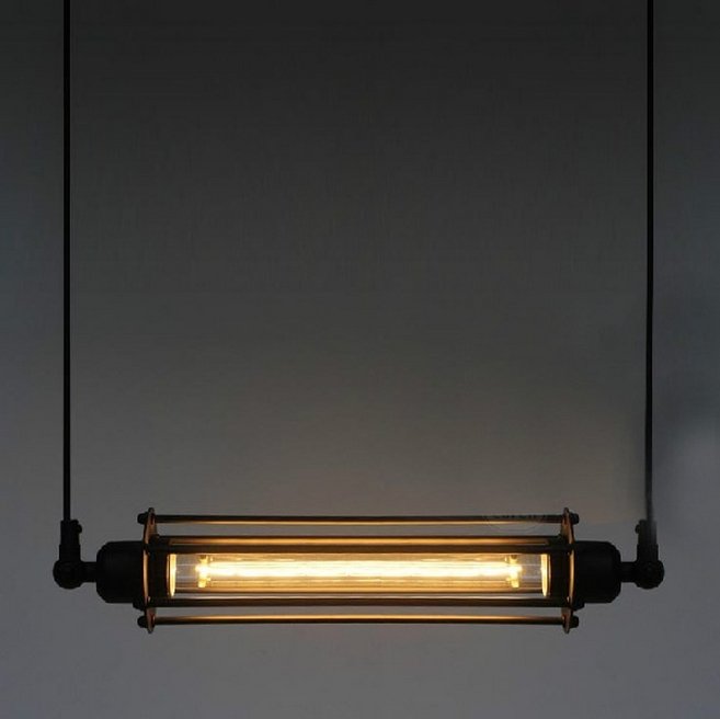 Подвесной светильник Loft Industrial Edison Cage Horizontal Mono Черный Подвесной светильник Loft Industrial Edison Cage Horizontal Mono Черный в Барнауле | Loft Concept