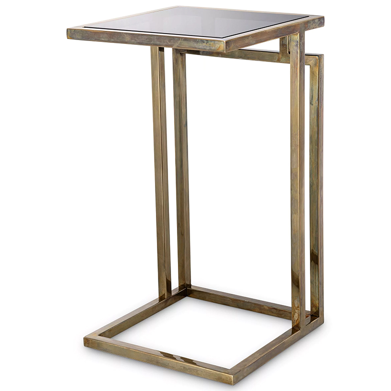 Приставной стол Eichholtz Side Table Marcus Brass Латунь Стекло Смок в Барнауле | Loft Concept 
