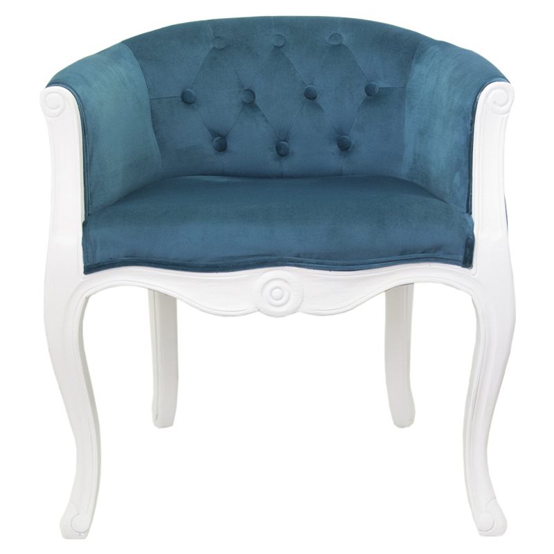 Кресло низкое в стиле прованс Louis French Armchair white and blue velour Бирюзовый Белый Кресло низкое в стиле прованс Louis French Armchair white and blue velour Бирюзовый Белый в Барнауле | Loft Concept