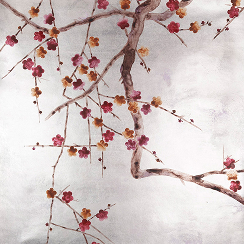 Обои ручная роспись Plum Blossom Original colourway on Tarnished Silver gilded paper with pearlescent antiquing Обои ручная роспись Plum Blossom Original colourway on Tarnished Silver gilded paper with pearlescent antiquing в Барнауле | Loft Concept