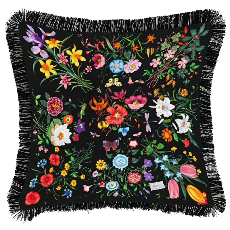 Декоративная подушка Cтиль Gucci Wildflowers Черный Мульти Декоративная подушка Cтиль Gucci Wildflowers Черный Мульти в Барнауле | Loft Concept