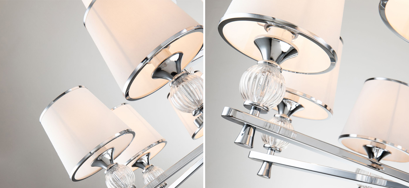 Двухъярусная люстра цвета хром с тканевыми плафонами LUMINAIRE - фото