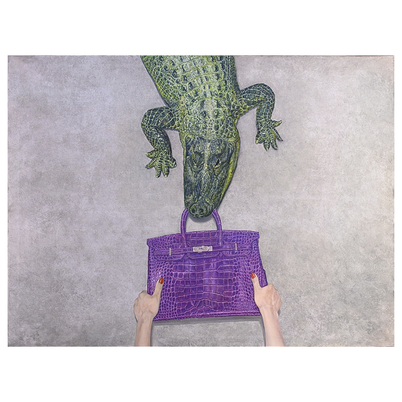 Картина Gator Birkin Hands Серый Фиолетовый Зеленый Красный Картина Gator Birkin Hands Серый Фиолетовый Зеленый Красный в Барнауле | Loft Concept