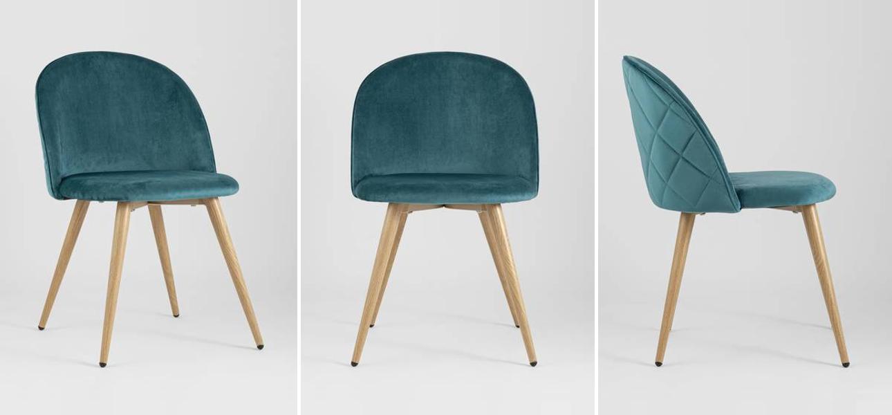 Стул Miruna Chair Спинка Ромбы Синий Велюр - фото