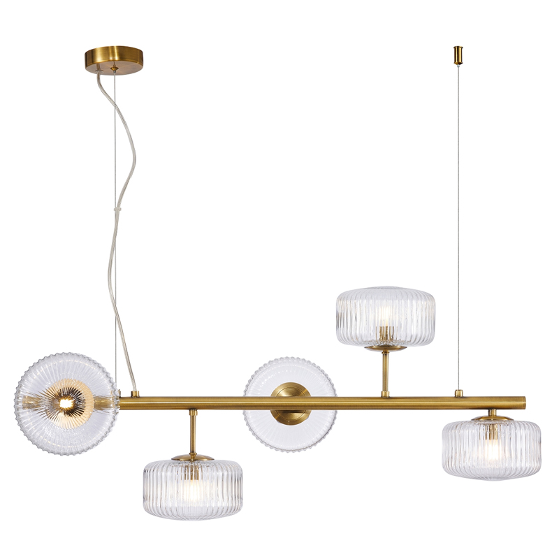 Люстра Blown Glass с прозрачными рельефными плафонами Латунь Прозрачный Люстра Blown Glass с прозрачными рельефными плафонами Латунь Прозрачный в Барнауле | Loft Concept