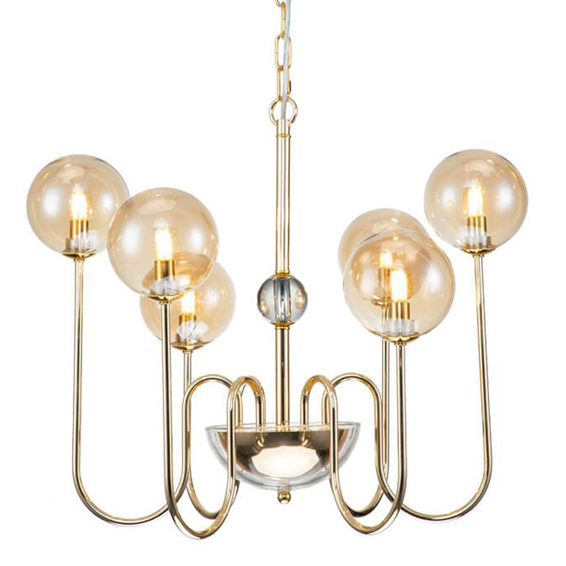 Люстра Sheiry Glass Ball Chandelier 6 Глянцевое золото Янтарный Люстра Sheiry Glass Ball Chandelier 6 Глянцевое золото Янтарный в Барнауле | Loft Concept