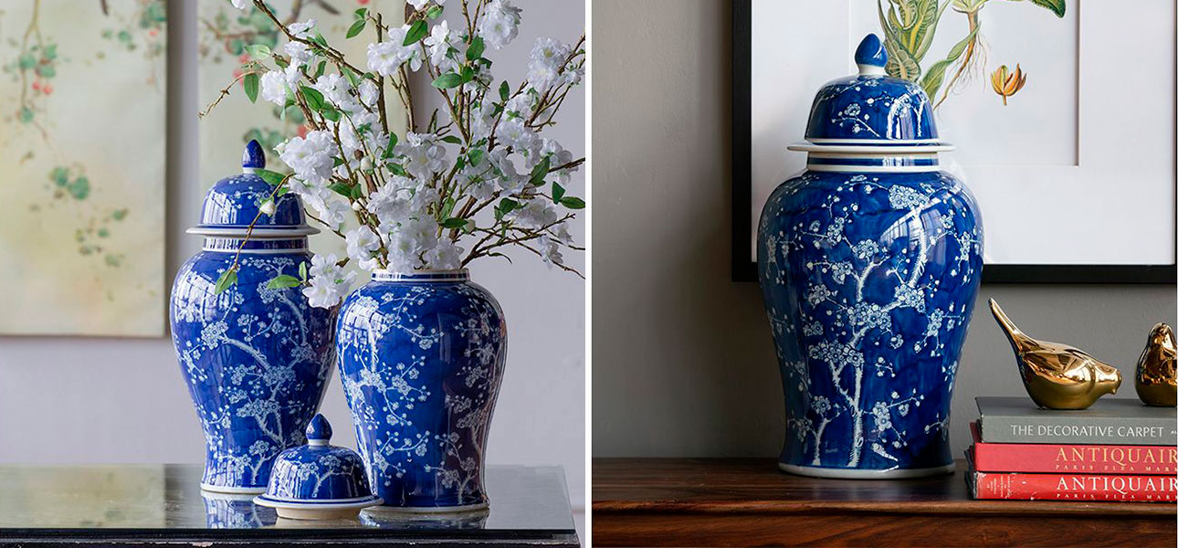 Ваза фарфоровая синяя с орнаментом Sakura - фото №3