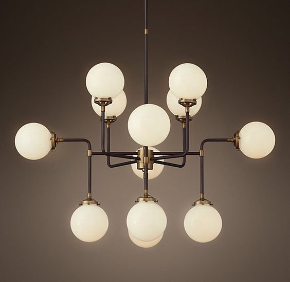 Люстра RH Bistro Globe Milk Glass 12-Light Chandelier Латунь Черный Белый Люстра RH Bistro Globe Milk Glass 12-Light Chandelier Латунь Черный Белый в Барнауле | Loft Concept