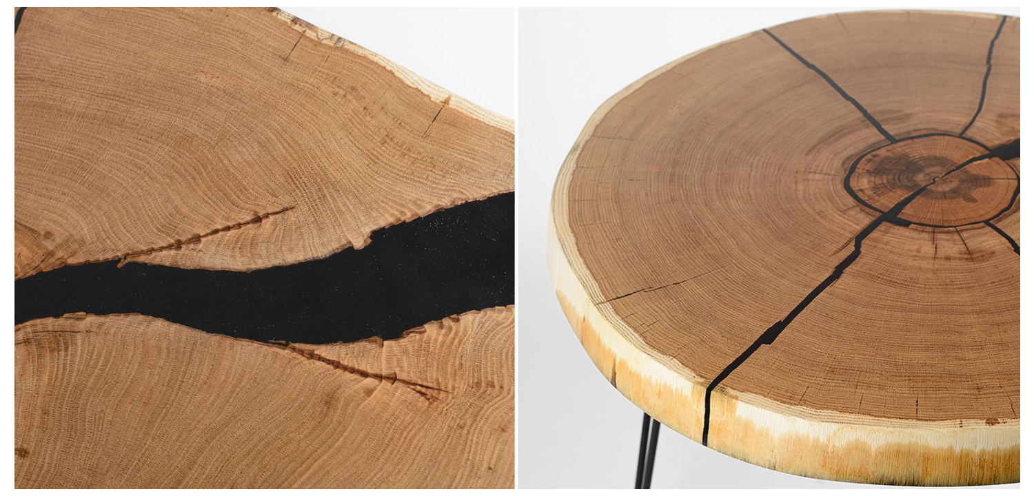 Кофейный стол карагач + черная смола - фото