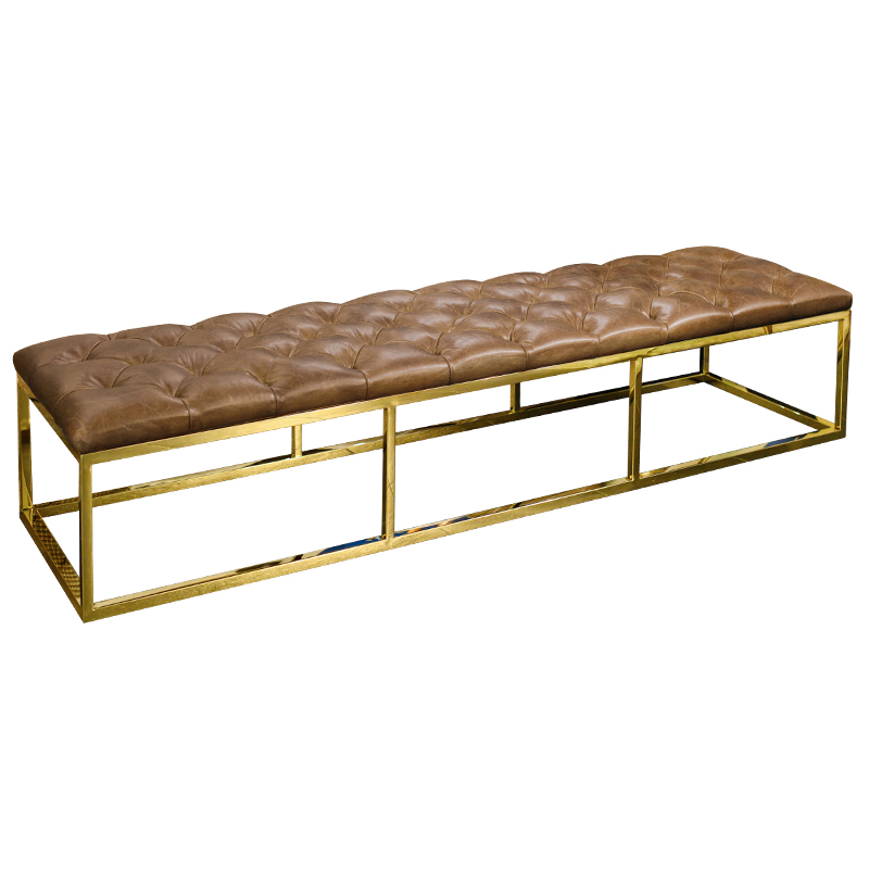 Банкетка Helewise Leather Brown Bench Коричневый Золотой Банкетка Helewise Leather Brown Bench Коричневый Золотой в Барнауле | Loft Concept