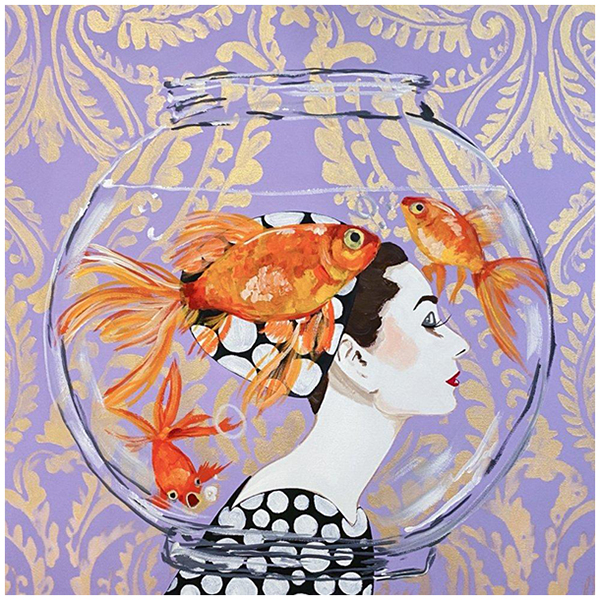 Картина Audrey Fishbowl on Lavender Damask Background Мульти Картина Audrey Fishbowl on Lavender Damask Background Мульти в Барнауле | Loft Concept