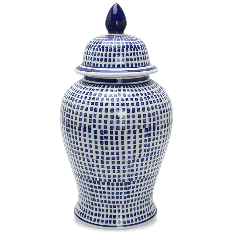 Ваза с крышкой Oriental Blue & White Square Pattern Vase Белый Синий Ваза с крышкой Oriental Blue & White Square Pattern Vase Белый Синий в Барнауле | Loft Concept