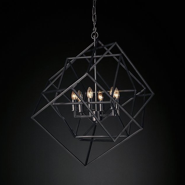 Люстра RH Caged Cubist Pendant black Черный в Барнауле | Loft Concept 