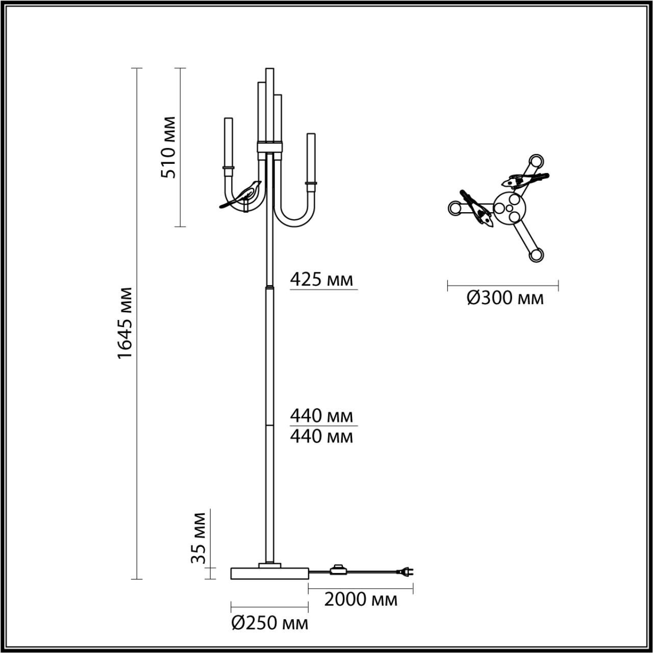 Торшер с 2-мя фигурками птиц на изогнутых прозрачных трубках Ganthea в Барнауле