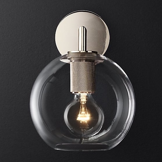 Бра RH Utilitaire Globe Shade Single Sconce Silver Прозрачное Стекло Никель в Барнауле | Loft Concept 