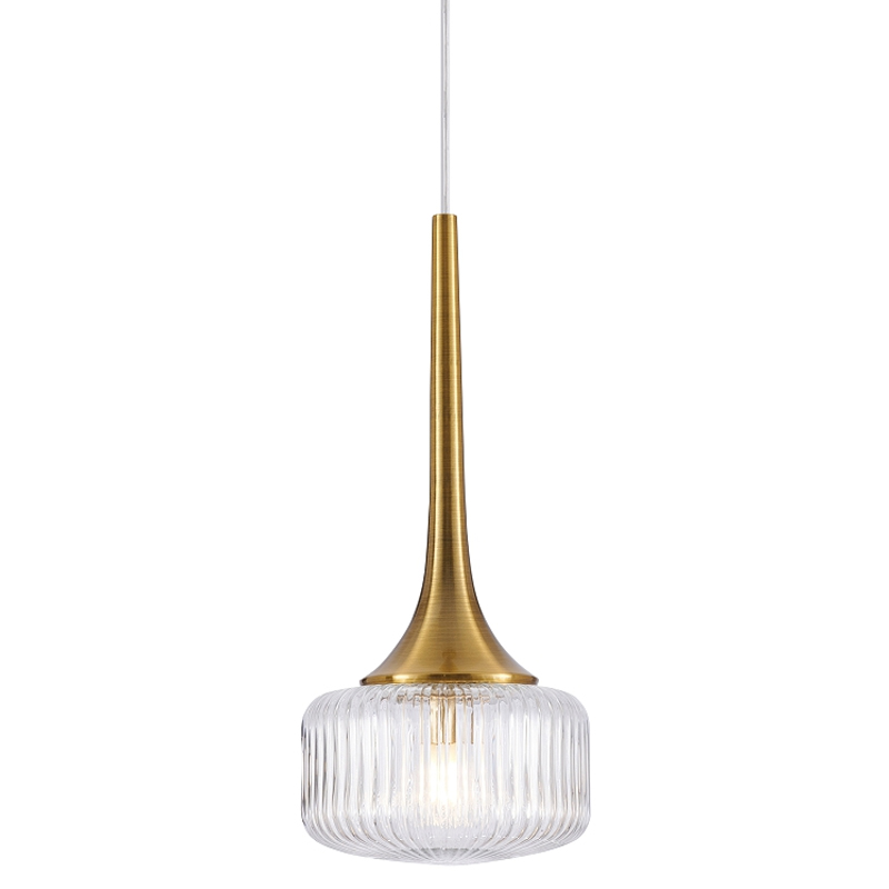 Подвесной светильник Blown Glass с прозрачным рельефным плафоном Латунь Прозрачный Подвесной светильник Blown Glass с прозрачным рельефным плафоном Латунь Прозрачный в Барнауле | Loft Concept