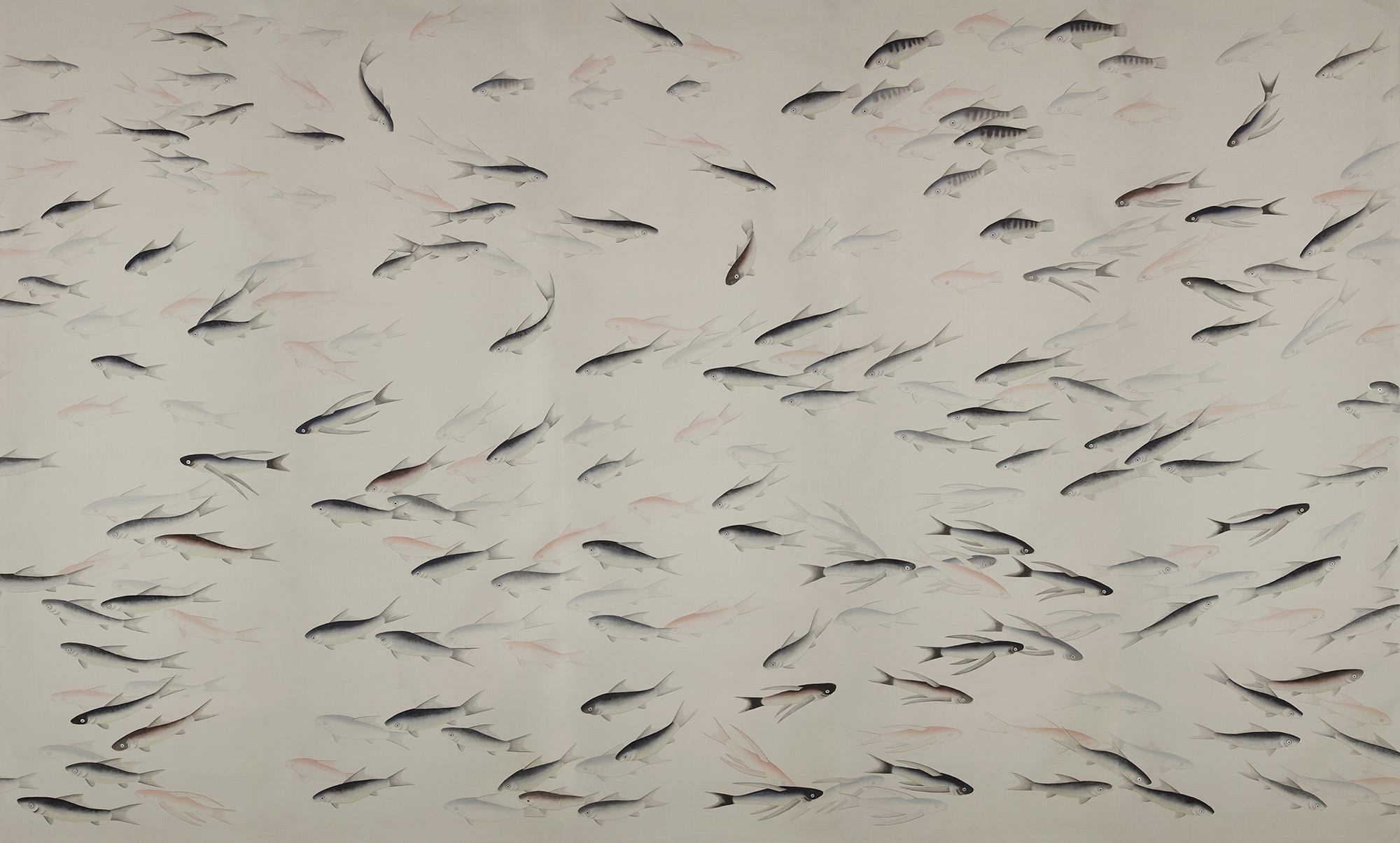 Обои ручная роспись Fishes Blue Pearl on Icefield dyed silk Обои ручная роспись Fishes Blue Pearl on Icefield dyed silk - постер Loft-Concept в Барнауле