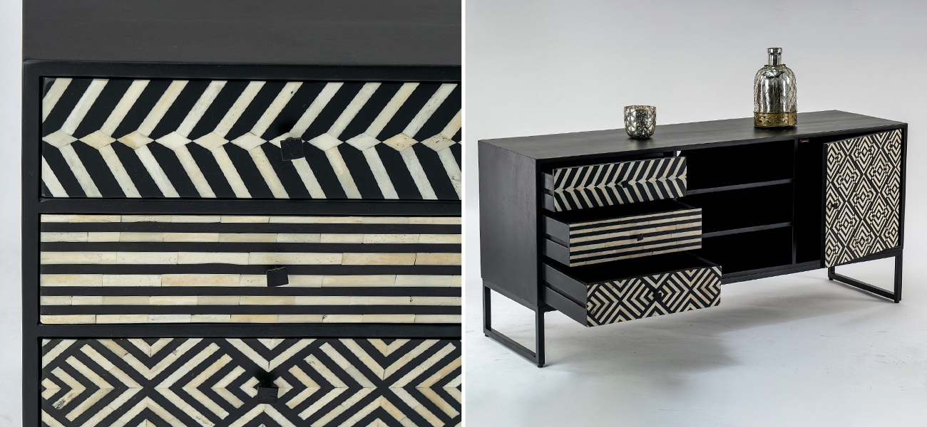 ТВ-тумба с орнаментом инкрустированная костью Bone Inlay 140 - фото