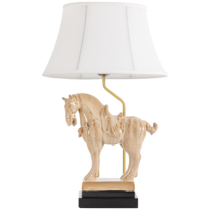 Настольная лампа Dynasty Tang Horse Sculpture Lampshade Бежевый Коричневый Белый Латунь в Барнауле | Loft Concept 