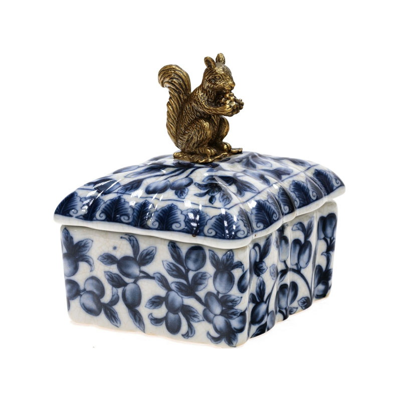 Шкатулка Bronze Squirrel Square Белый Бронза Синий Шкатулка Bronze Squirrel Square Белый Бронза Синий в Барнауле | Loft Concept