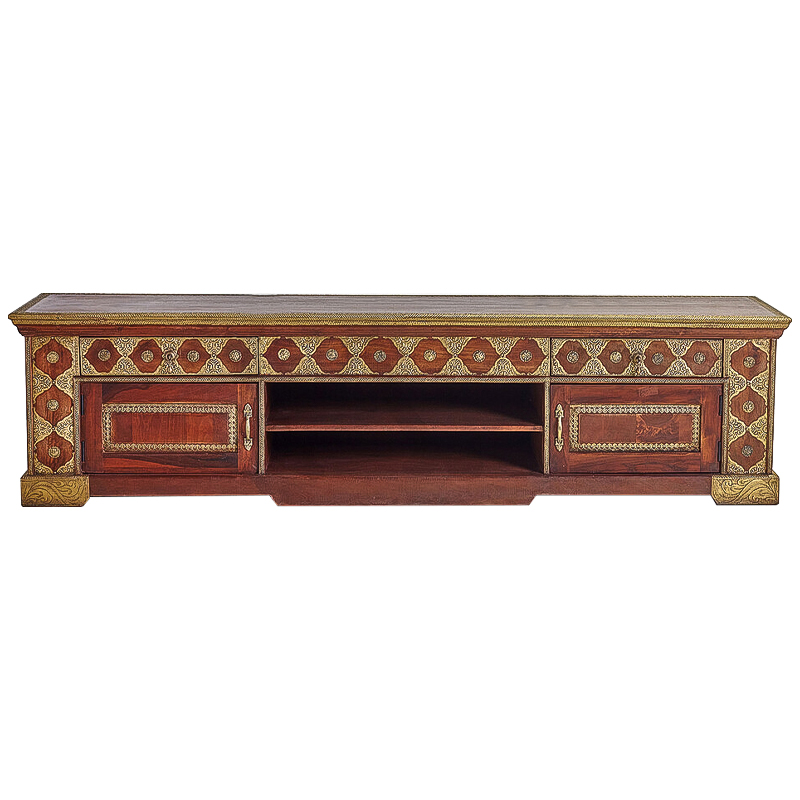 ТВ-тумба с латунной чеканкой Tejas Indian Inlaid TV Stand Коричневый Латунь ТВ-тумба с латунной чеканкой Tejas Indian Inlaid TV Stand Коричневый Латунь в Барнауле | Loft Concept