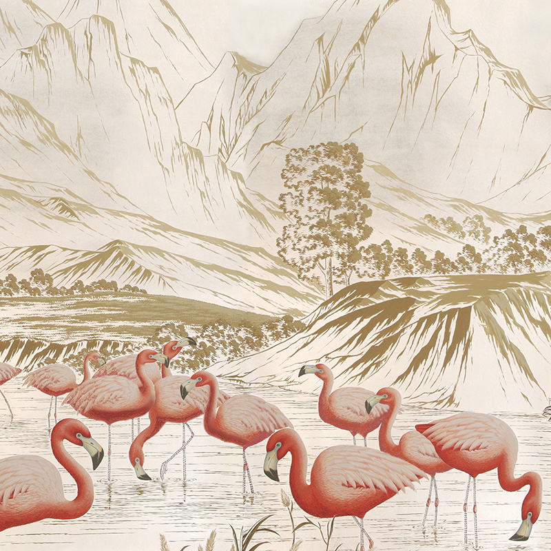 Обои ручная роспись Flamingos Flamingo on Tarnished Silver gilded Xuan paper Обои ручная роспись Flamingos Flamingo on Tarnished Silver gilded Xuan paper в Барнауле | Loft Concept