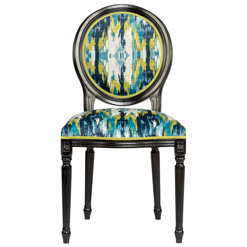 Мягкий стул с сине-зеленым узором Ikat Pattern Черный Мульти Мягкий стул с сине-зеленым узором Ikat Pattern Черный Мульти в Барнауле | Loft Concept