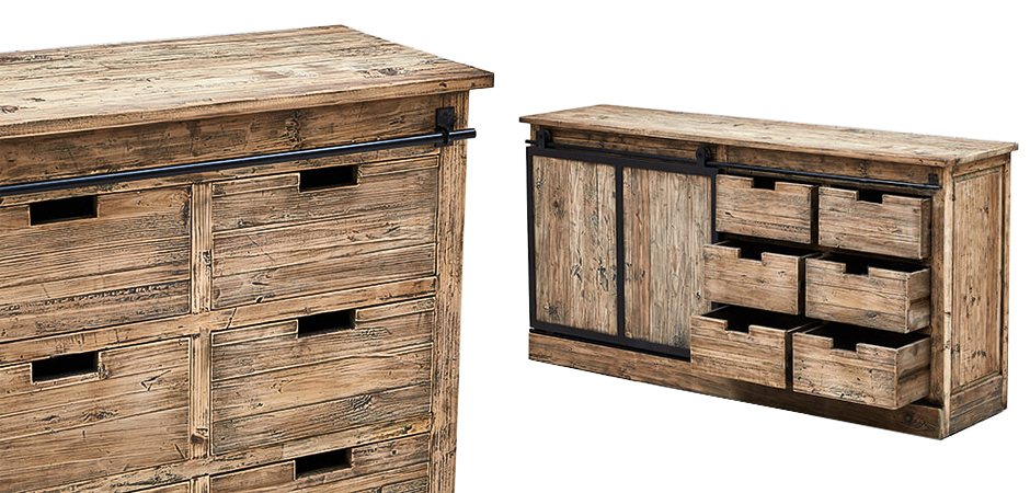 Комод с 6-ю ящиками и раздвижной дверцей лофт Ernesto Wood Commode Комод с 6-ю ящиками и раздвижной дверцей лофт Ernesto Wood Commode - Loft-Concept в Барнауле