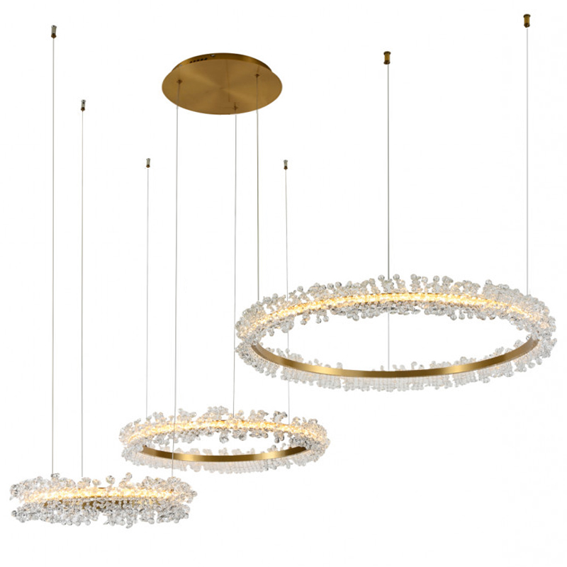 Люстра Crystal round chandelier 3 кольца Латунь Прозрачный Латунь в Барнауле | Loft Concept 