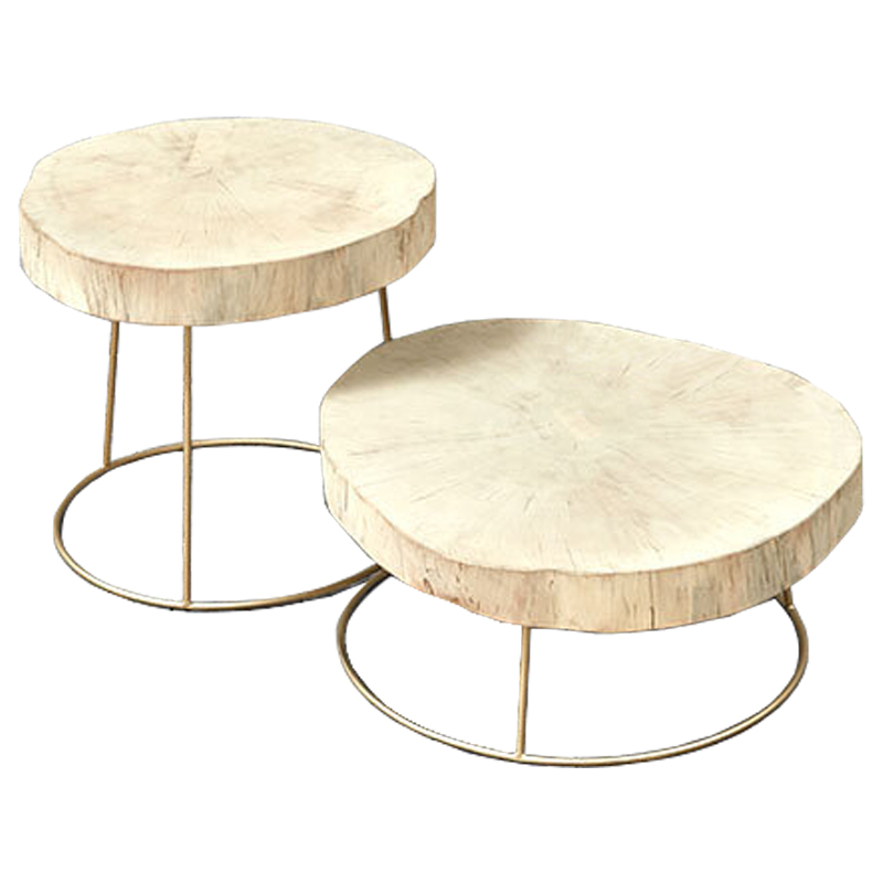 Комплект столиков Saw Cut Beige Wood Coffee Table Золотой Бежевый Комплект столиков Saw Cut Beige Wood Coffee Table Золотой Бежевый в Барнауле | Loft Concept