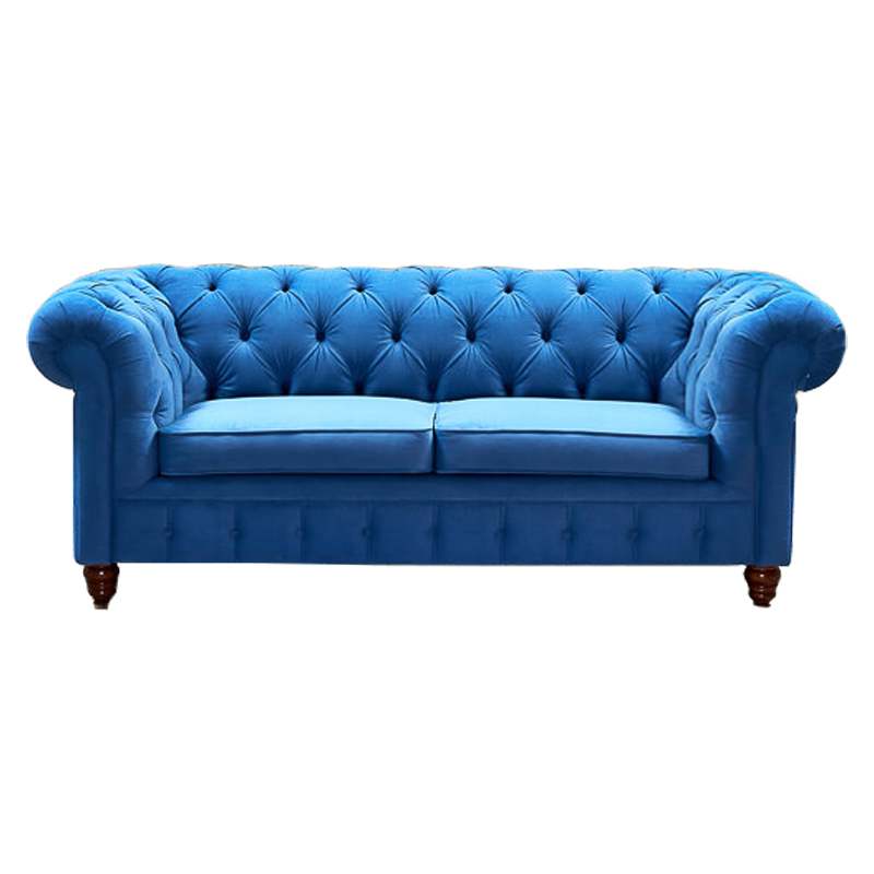 Диван Mini Kensington double blue velor Светло-синий Коричневый Диван Mini Kensington double blue velor Светло-синий Коричневый в Барнауле | Loft Concept