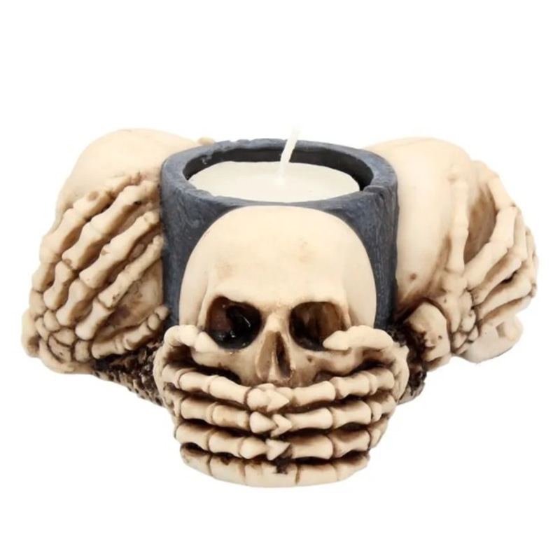 Подсвечник Three Wise Skulls Черный Бежево-серый в Барнауле | Loft Concept 