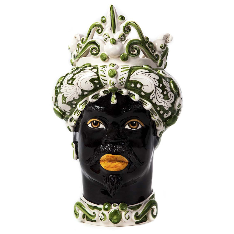 Ваза VASE MORO MAN MEDIUM green Черный Белый Зеленый Ваза VASE MORO MAN MEDIUM green Черный Белый Зеленый в Барнауле | Loft Concept