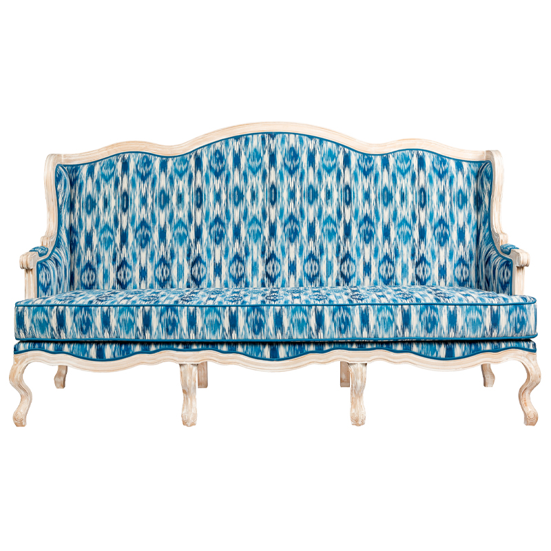 Трехместный диван с голубым узором Ikat Pattern Белый Голубой Трехместный диван с голубым узором Ikat Pattern Белый Голубой в Барнауле | Loft Concept