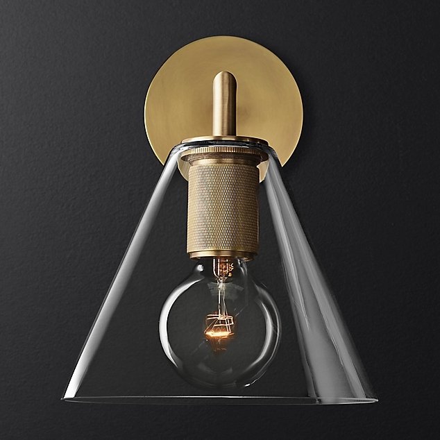Бра RH Utilitaire Funnel Shade Single Sconce Brass Прозрачное Стекло Латунь Бра RH Utilitaire Funnel Shade Single Sconce Brass Прозрачное Стекло Латунь в Барнауле | Loft Concept