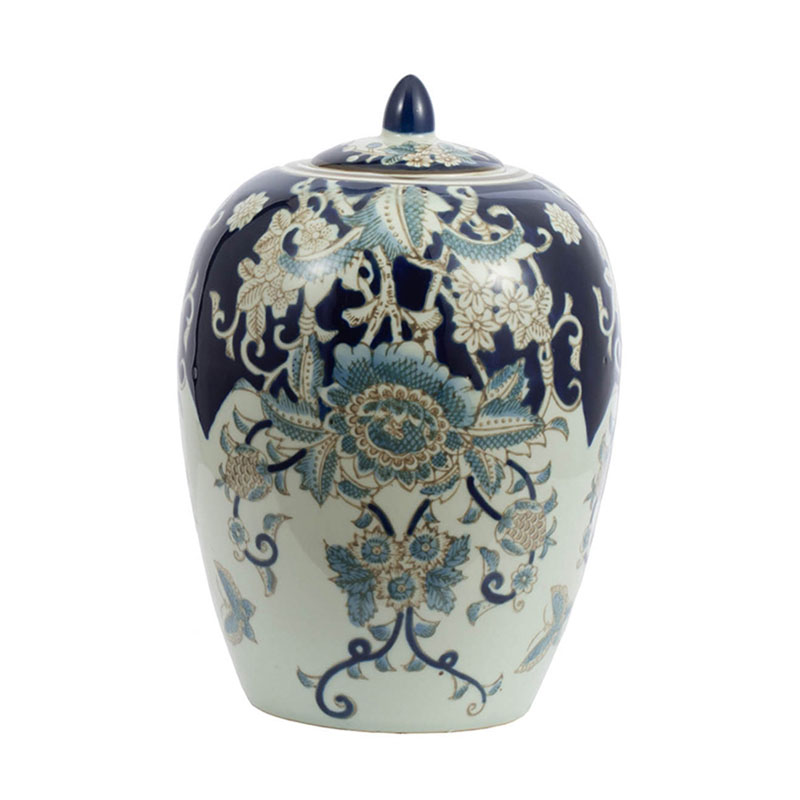 Ваза с крышкой Blue & White Ornament Vase barrel Белый Синий Ваза с крышкой Blue & White Ornament Vase barrel Белый Синий в Барнауле | Loft Concept