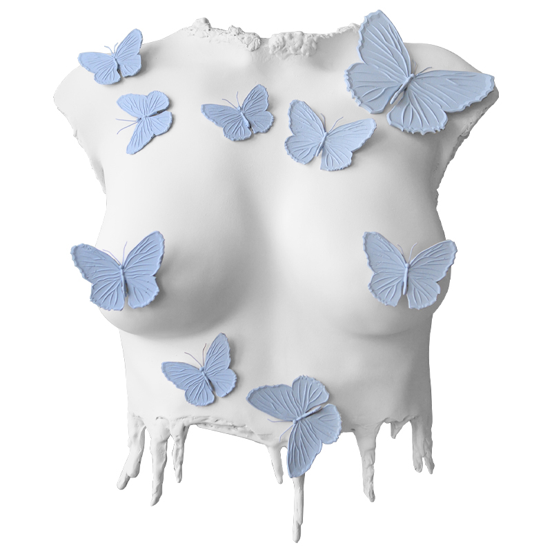 Аксессуар на стену Sculpture Female Torso Butterflies Белый Голубой Аксессуар на стену Sculpture Female Torso Butterflies Белый Голубой в Барнауле | Loft Concept