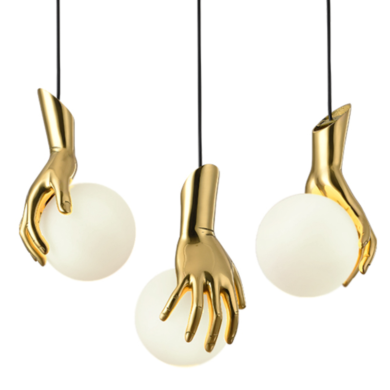 Подвесной светильник Золотая рука Gold Hand Pendant lamp Глянцевое золото Прозрачный белый Подвесной светильник Золотая рука Gold Hand Pendant lamp Глянцевое золото Прозрачный белый в Барнауле | Loft Concept