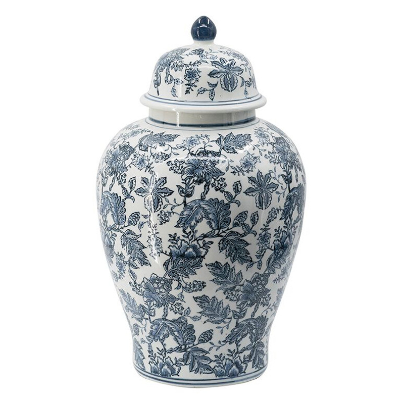 Ваза с крышкой и бело-синим цветочным узором Blue & White Ornament Белый Синий Ваза с крышкой и бело-синим цветочным узором Blue & White Ornament Белый Синий в Барнауле | Loft Concept