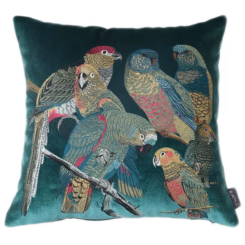 Декоративная подушка с вышивкой Embroidery Parrots Pillow Green Зеленый Мульти Декоративная подушка с вышивкой Embroidery Parrots Pillow Green Зеленый Мульти в Барнауле | Loft Concept