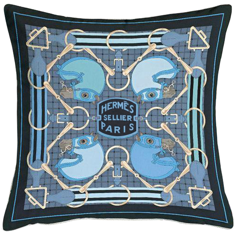 Декоративная подушка Hermes Horses 101 Синий Голубой Декоративная подушка Hermes Horses 101 Синий Голубой в Барнауле | Loft Concept