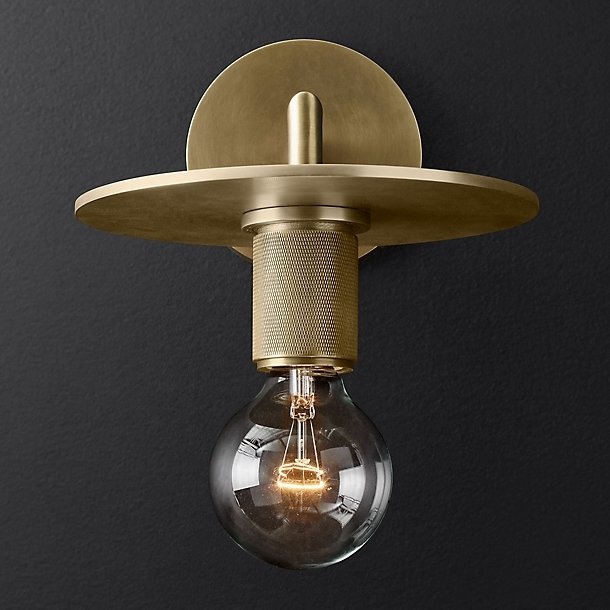 Бра RH Utilitaire Knurled Disk Shade Sconce Brass Латунь в Барнауле | Loft Concept 