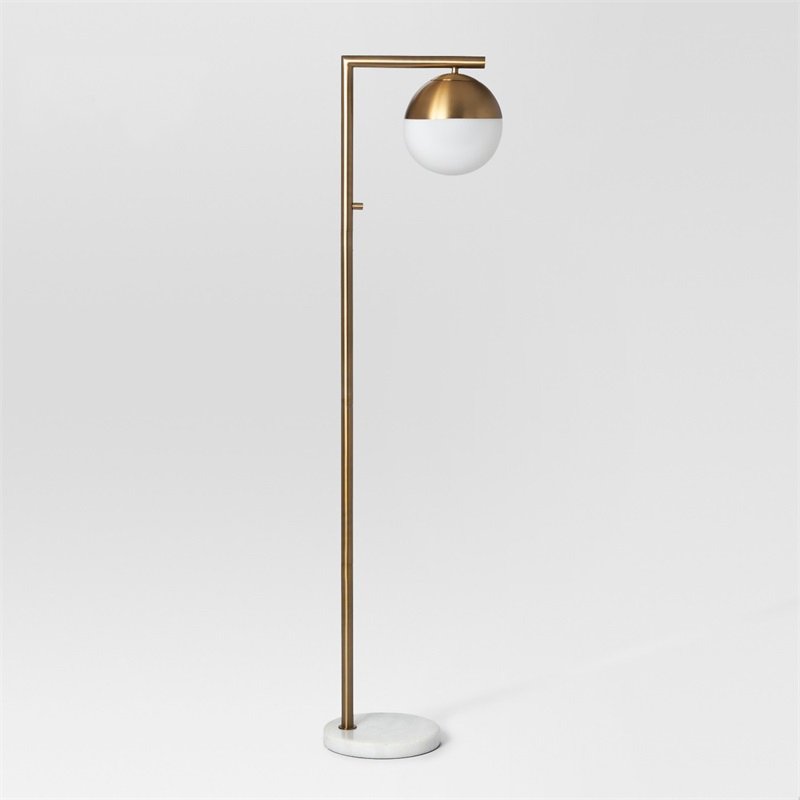 Торшер Geneva Single Glass Globe Floor Lamp Белый Латунь Торшер Geneva Single Glass Globe Floor Lamp Белый Латунь в Барнауле | Loft Concept