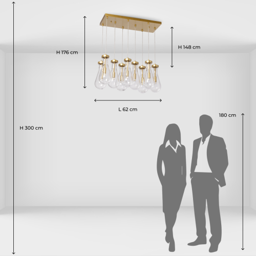 Люстра с 9-ю прозрачными стеклянными плафонами в форме капли Lucid Rain  в Барнауле