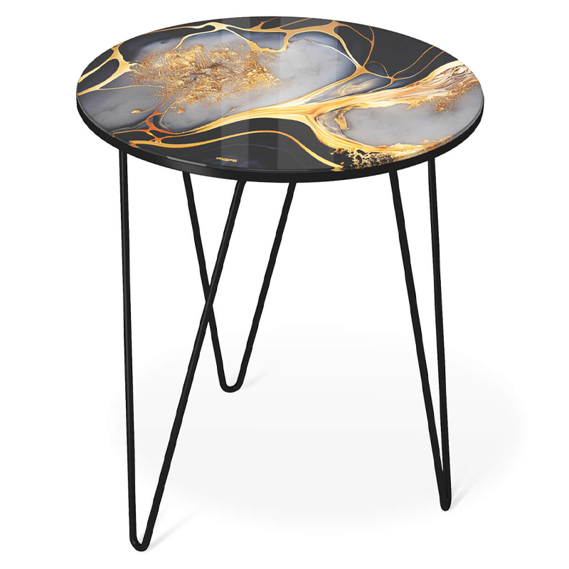 Стол журнальный с круглой столешницей из стекла Gold and Black Marble Черный Золотой Стол журнальный с круглой столешницей из стекла Gold and Black Marble Черный Золотой в Барнауле | Loft Concept