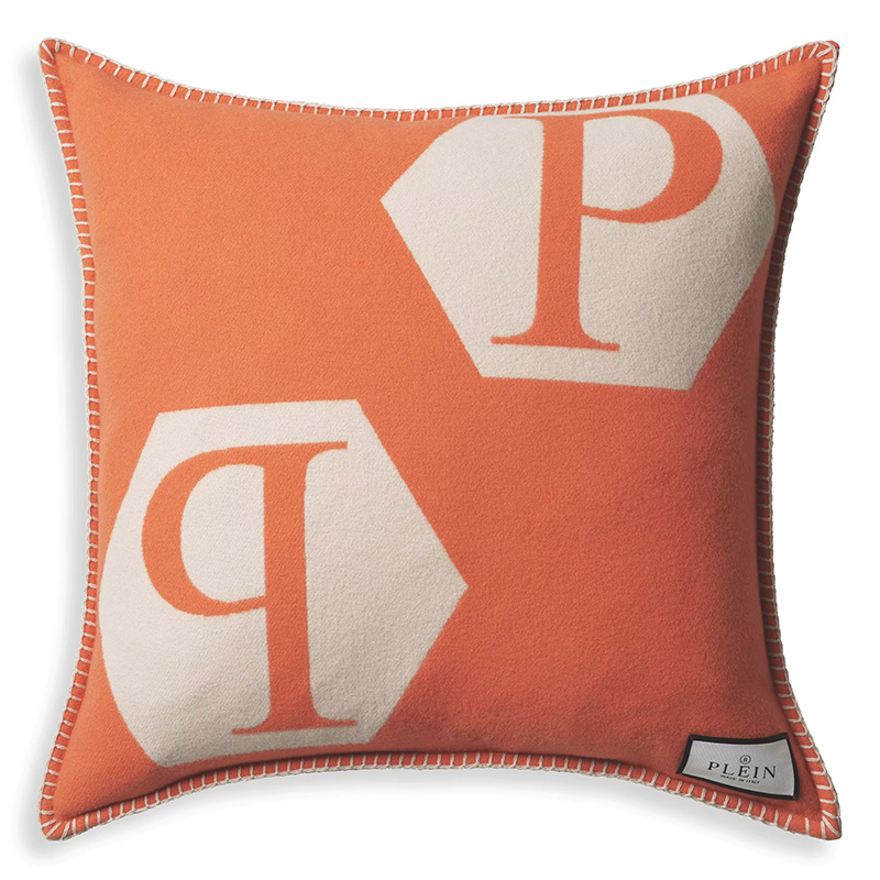 Подушка Philipp Plein Cushion Cashmere PP Logo 65 x 65 Orange Оранжевый Белый Подушка Philipp Plein Cushion Cashmere PP Logo 65 x 65 Orange Оранжевый Белый в Барнауле | Loft Concept