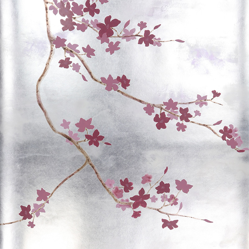 Обои ручная роспись Cherry Tree Special Colourway on Sterling Silver gilded paper Обои ручная роспись Cherry Tree Special Colourway on Sterling Silver gilded paper в Барнауле | Loft Concept