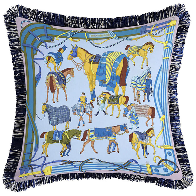 Декоративная подушка Hermes Horses Blue 131 Голубой Мульти Декоративная подушка Hermes Horses Blue 131 Голубой Мульти в Барнауле | Loft Concept