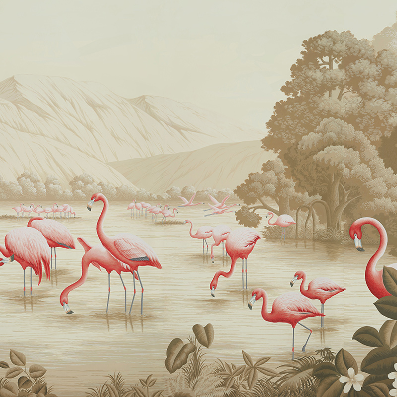 Обои ручная роспись Flamingos Flamingo on Sepia scenic paper Обои ручная роспись Flamingos Flamingo on Sepia scenic paper в Барнауле | Loft Concept
